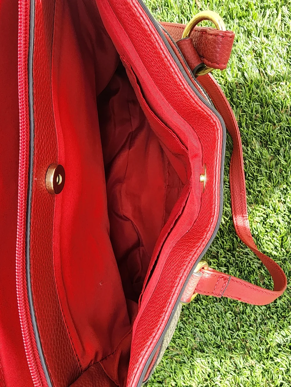 NWOT Vintage Liz Claiborne Park Slope Satchel Bag - Grey Monogram & Red Trim